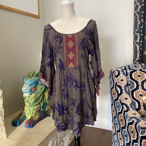 Roxy Sunset City Sundress Women’s Medium New With Tags Gray Embroidered Flowy - Picture 2 of 8